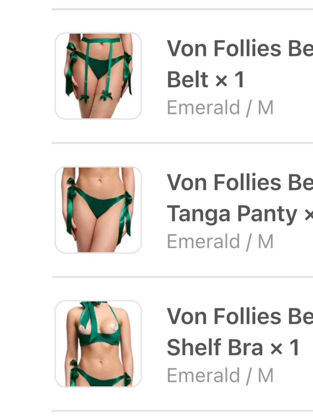 Von Follies Hustler Hollywood TWO Sets- green and red